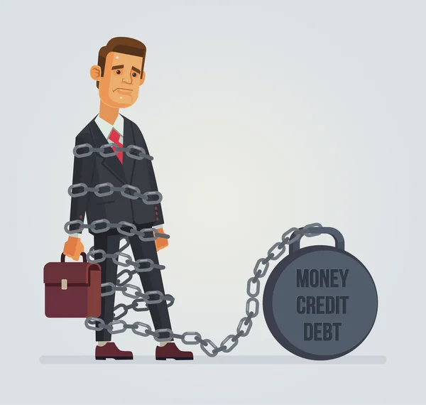Kantoor werknemer karakter met schuld credit geld gewicht. Vectorillustratie platte cartoon — Stockvector