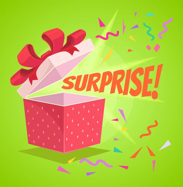 Ouvrir la boîte-cadeau surprise. Illustration vectorielle de dessin animé plat — Image vectorielle