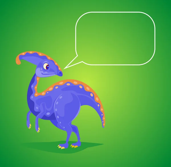 Carácter dinosaurio con burbuja de habla. Vector plano ilustración de dibujos animados — Vector de stock