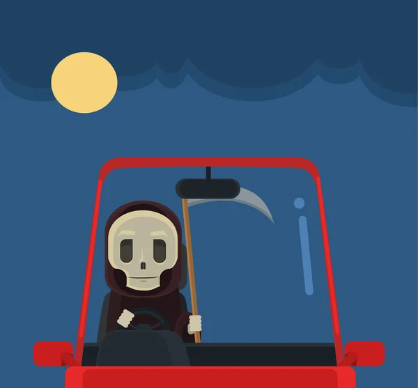 Conductor personaje de la muerte. Vector plano ilustración de dibujos animados — Vector de stock