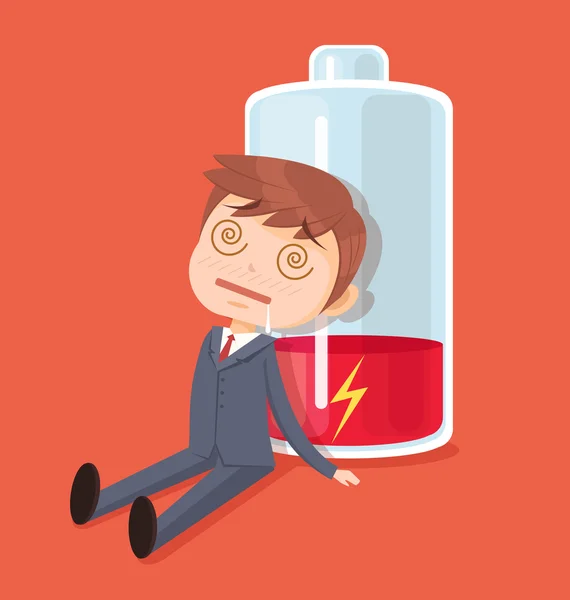 El hombre de negocios no tiene energía. Vector plano ilustración de dibujos animados — Vector de stock