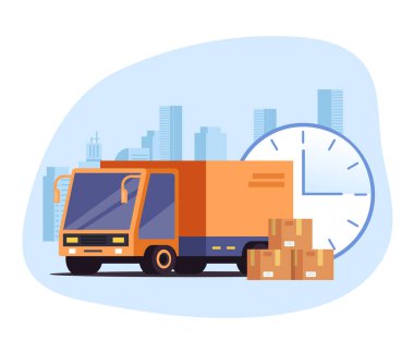 Hızlı teslimat lojistik nakliye arabası konsepti. Vektör düz grafik tasarım çizimi