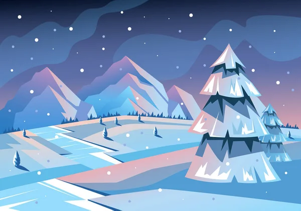 Inverno Neve Conceito Paisagem Natal Ilustração Design Gráfico Plano Vetorial — Vetor de Stock