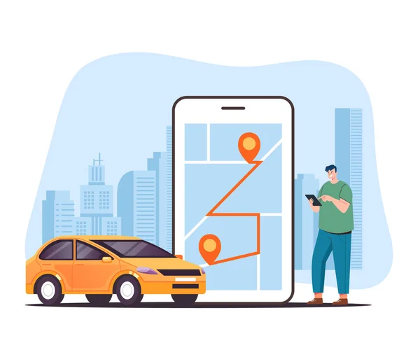 タクシーカーモバイルアプリのレンタルカーシェア隔離された概念 ベクターフラットグラフィックデザインイラスト — ストックベクタ