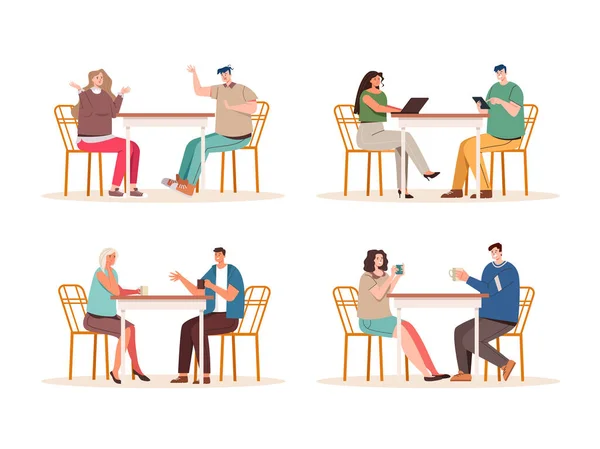 Personaje Gente Sentado Concepto Cafetería Ilustración Diseño Gráfico Plano Vectorial — Archivo Imágenes Vectoriales