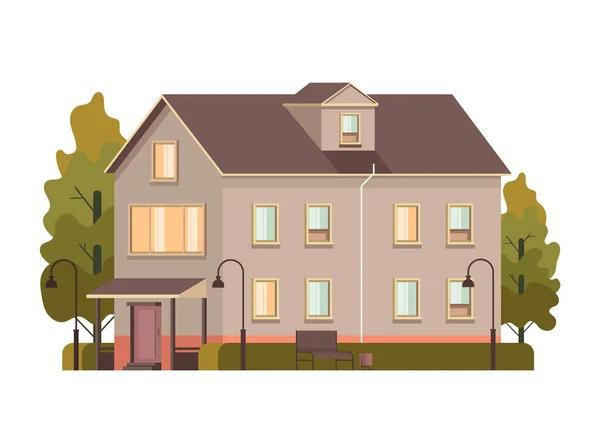 Huis Woningbouw Straat Geïsoleerd Concept Vector Platte Grafische Vormgeving Illustratie — Stockvector