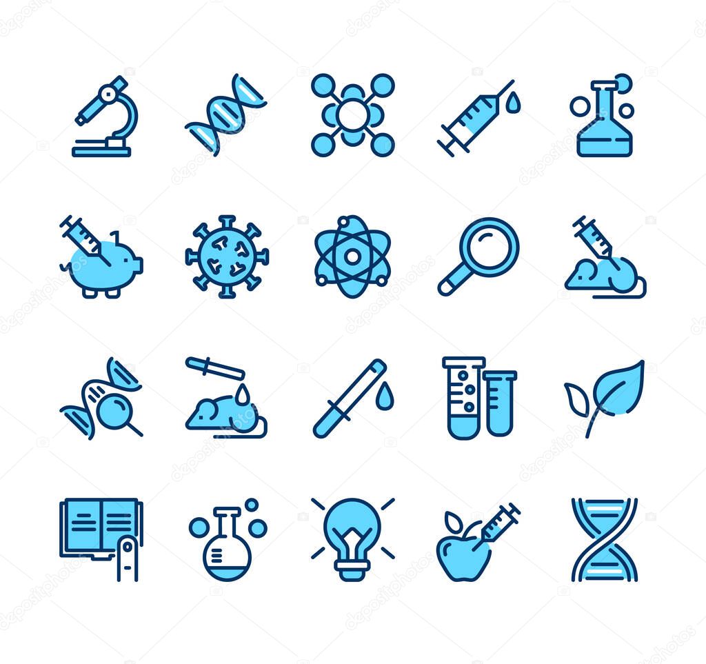 Science genetics thin line simple isolated icon set