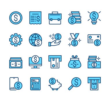İş finans ve para hattı resimli resim seti. Vektör düz grafik tasarım çizgi filmi