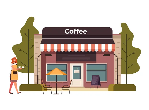 Street Café Byggnad Gatan Koncept Vektor Platt Grafisk Design Illustration — Stock vektor