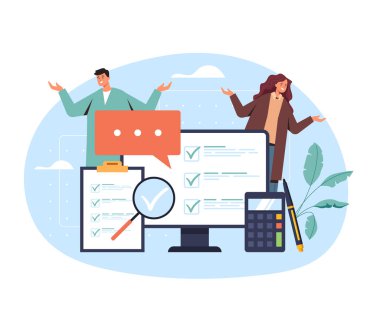 Çevrimiçi inceleme servisi izole kavramını seçiyor. Vektör düz çizgi film grafik tasarım çizimi