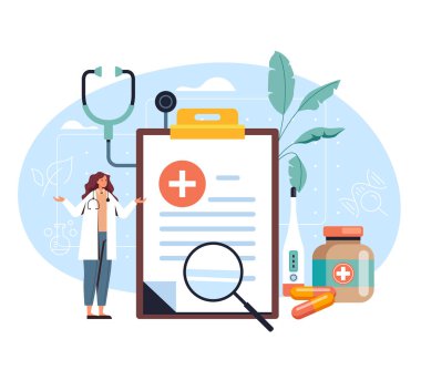 Tıp doktoru hemşire sağlık hizmeti konsepti. Vektör düz çizgi film grafik tasarım çizimi