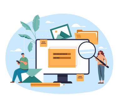 İçerik yönetimi web sitesi stratejisi kavramı. Vektör düz çizgi film grafik tasarım çizimi