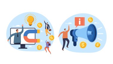 Pazarlama stratejisi online reklam geliştirme konsepti. Vektör düz grafik tasarım çizimi