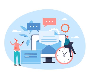 E- posta mobil çevrimiçi ileti geri bildirim belgesi iletişim hizmeti kavramı. Vektör düz grafik tasarım çizimi