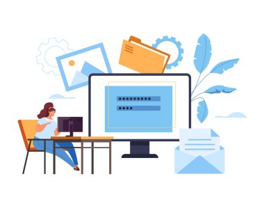 Çevrimiçi internet sitesi giriş şifresi kaydı kullanıcı hesabı konseptini girin. Vektör düz grafik tasarım çizimi
