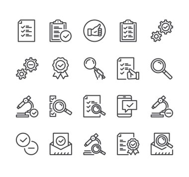 Test tiki onay işaretini kontrol et. Düz çizgi ince izole simge seti