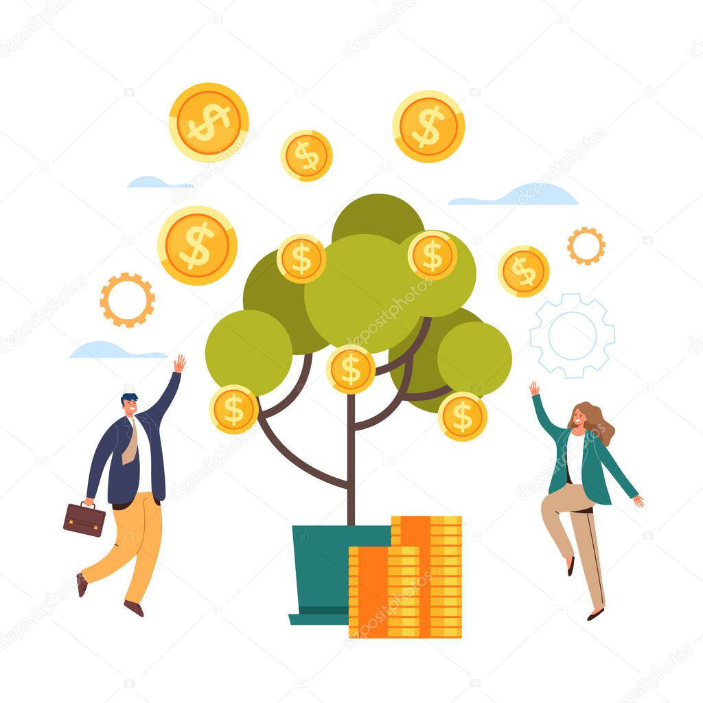 Money tree business success concept. Vector flat graphic design illustration