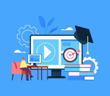 Ev web sitesi öğretim sınıfı eğitim konsepti. Vektör düz grafik tasarım çizimi