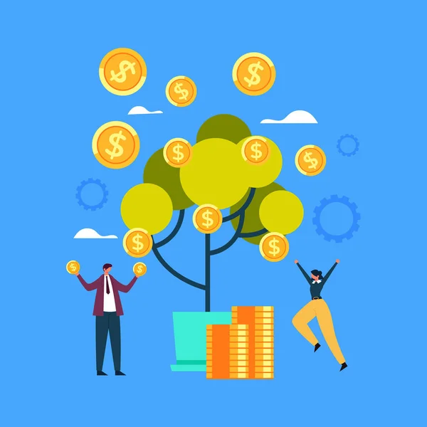 Árbol Del Dinero Concepto Éxito Empresarial Ilustración Diseño Gráfico Plano — Vector de stock