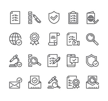 Test tiki onay işaretini kontrol et. Düz çizgi ince izole simge seti