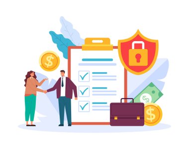 Sigorta acentesinin anlaşma konsepti. Vektör düz grafik tasarım çizimi