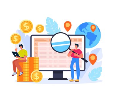 Halka arz küresel yatırım ticaret konseptini artırıyor. Vektör düz grafik tasarım çizimi