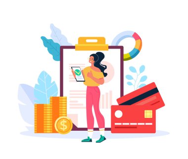 Banka kredisi para onaylama kavramı. Vektör düz grafik tasarım çizimi