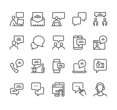 Communication speech bubble isolater icon line thin icon set