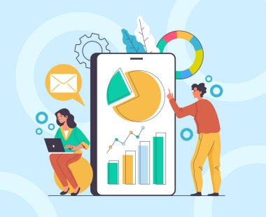 Çevrimiçi mobil danışman finansal danışman konsepti. Vektör düz grafik tasarım çizimi