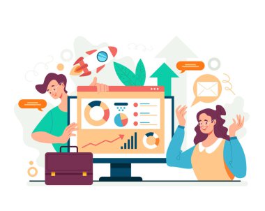 İş analitiği takım çalışması istatistik araştırma konsepti. Vektör düz grafik tasarım çizimi