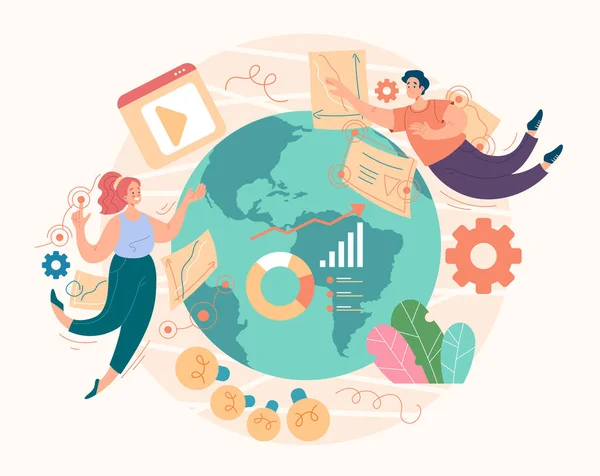 Seo Digital Global Marketing Management Social Media Concept Vector Flat — Stock vektor