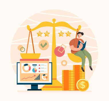 Broker servisi analitik danışman konsepti. Vektör düz grafik tasarım çizimi