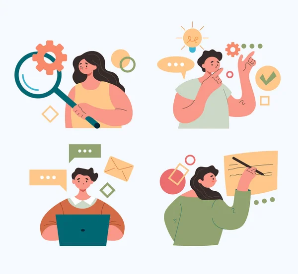 People Office Workers Characters Working Internet Online Abstract Vector Modern — Image vectorielle