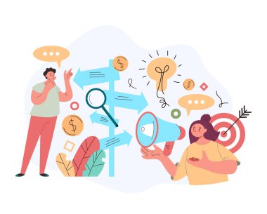 Kariyer arama fırsatı yön seçme karar verme konsepti. Vektör düz grafik tasarımı çizgi film midern biçimi illüstrasyonu