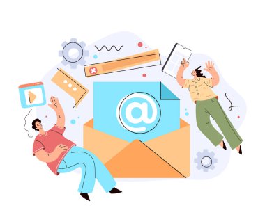 E-posta zarfı pazarlama sohbet destek internet iletişim mektubu konsepti. Vektör düz modern stil grafik tasarım karikatür çizimi