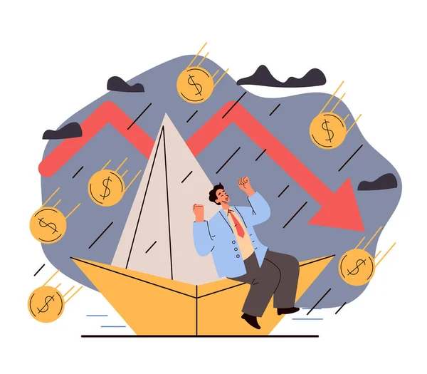 Ekonomi Resesi Financical Krisis Bisnis Runtuh Konsep Gagal Vektor Datar - Stok Vektor