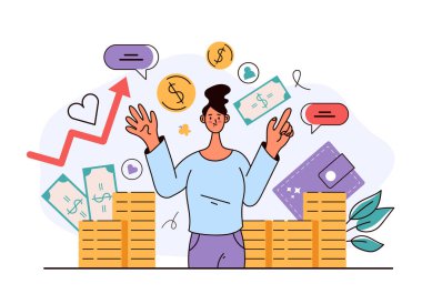 Finansal danışman ve iş başarısı konsepti. Vektör düz modern biçim tasarım çizimi