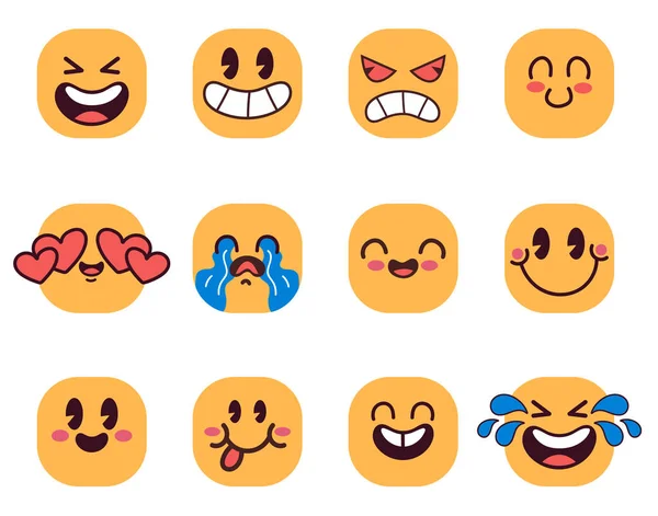 Emoticon Cartone Animato Faccia Emoji Con Diverse Emozioni Isolate Sfondo — Vettoriale Stock