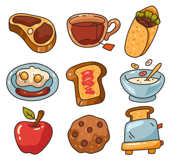 Zdravé Snídaně Potraviny Izolované Grafický Design Set Kolekce — Stockový vektor