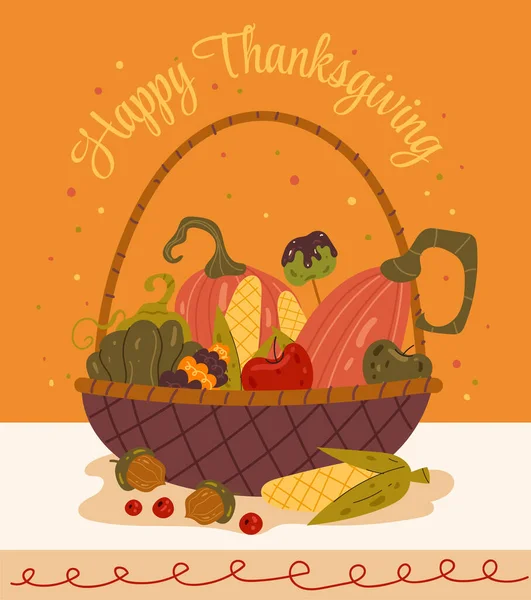 Panier Thanksgiving Avec Illustration Graphique Plate Vectorielle Automne Citrouille — Image vectorielle