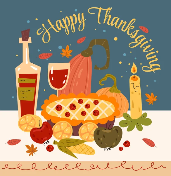 Thanksgiving Dinner Mit Kürbiskuchenvektor Flache Grafik Design Illustration — Stockvektor