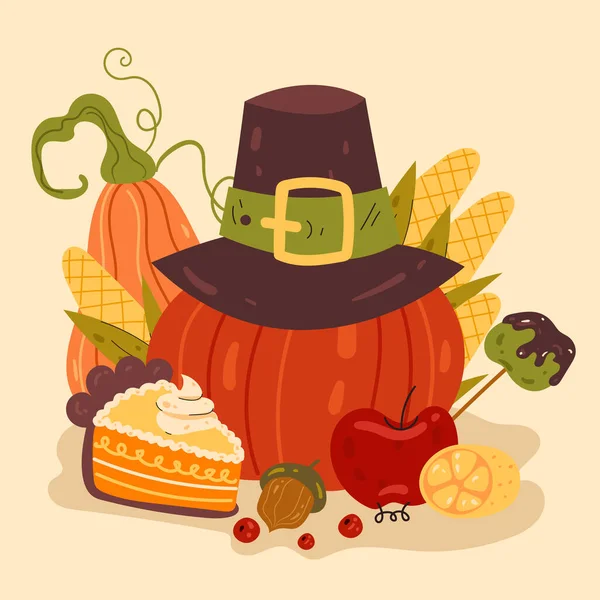 Thanksgiving Citrouille Tarte Vecteur Plat Graphisme Illustration — Image vectorielle