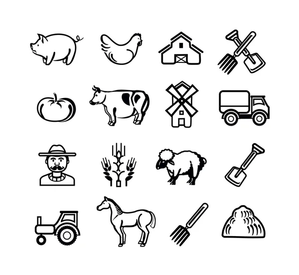 Conjunto de ícones de pictograma de fazenda vetorial — Vetor de Stock
