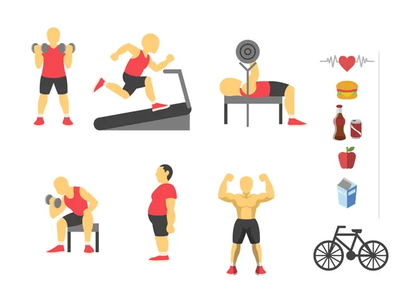 Infografías de deporte y fitness vectoriales. Conjunto de icono plano de color — Vector de stock