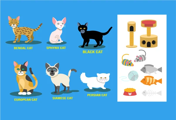 Set gato plano vectorial — Vector de stock