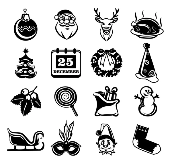 Vektor Weihnachten schwarze Silhouette Icon Set — Stockvektor