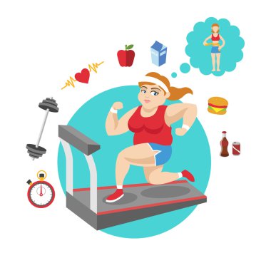 Şişman kız. Vektör spor düz çizim