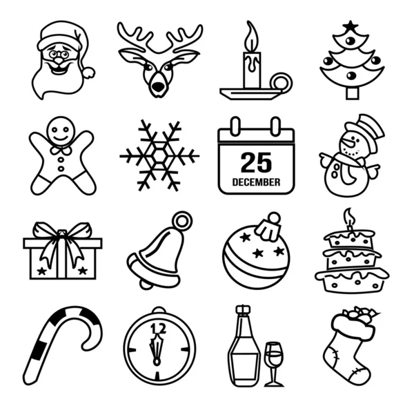 Vector Christmas black silhouette icon set — Stock Vector