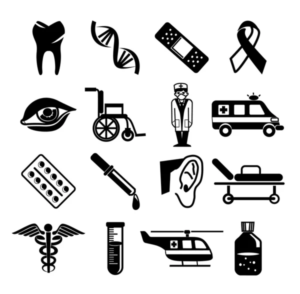 Stock vector negro pictograma médico iconos conjunto — Vector de stock