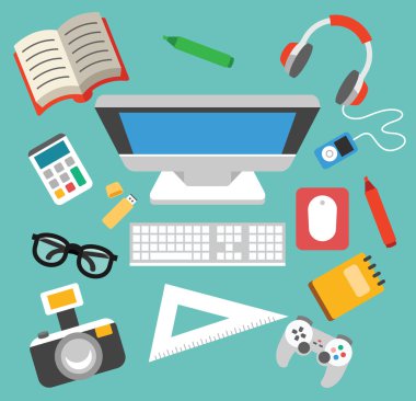 Düz vektör işyeri Icon set